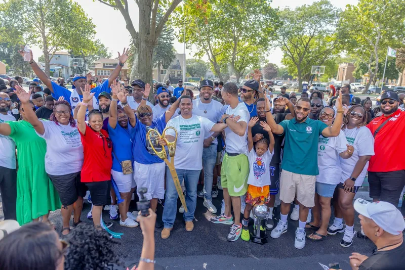 Community celebration at the renovated Conner Heise Park basketball court